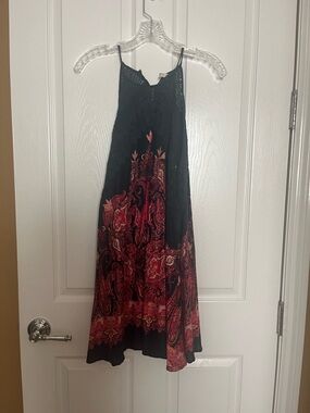 Free People Navy Maxi Dress with Hot Pink Paisley Print